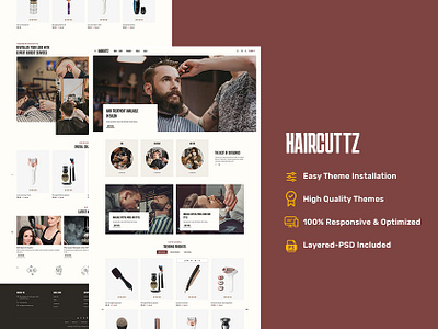 HairCuttz – Barber Shop & Hair Beauty Saloon – eCommerce Theme barber beauty cosmetics design ecommerce hair salon hair wig illustration online store opencart prestashop shopify template templatetrip theme v woocommerce wordpress