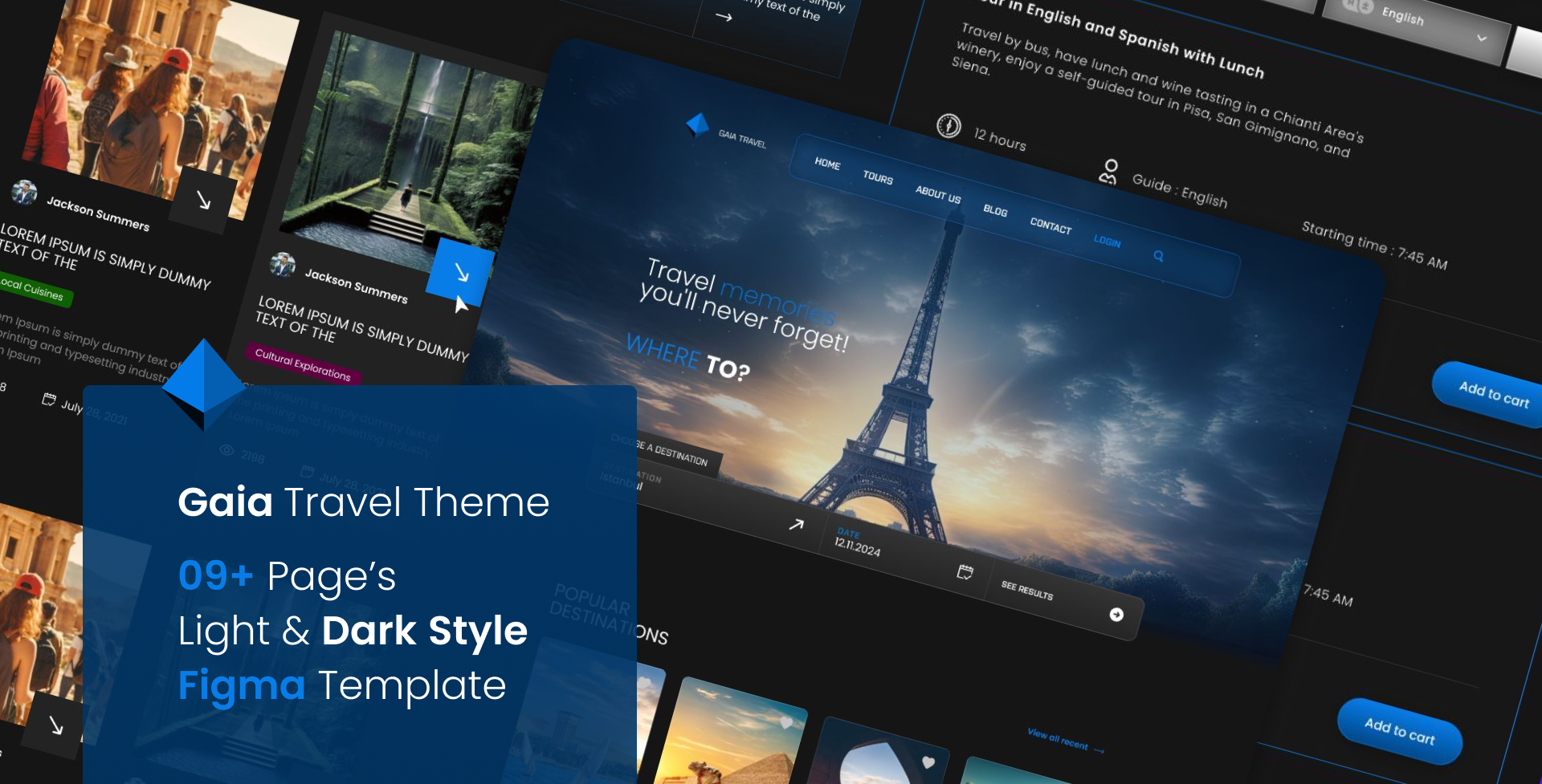 Gaia Travel Theme for Sale dark light sale theme tour travel ui ux