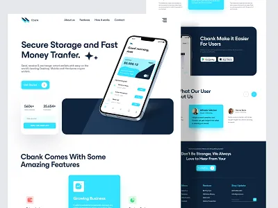 Cbank-Bank Website Landing Page animation app design bank bank app bank landing page bank website banking app banking landing page banking website design graphic design illustration landing page landing page design mobile ui motion graphics ui ux website design