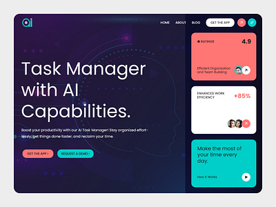 AI Task Manager Website Hero Section UI Design ai website design ui ui design website design website hero section design