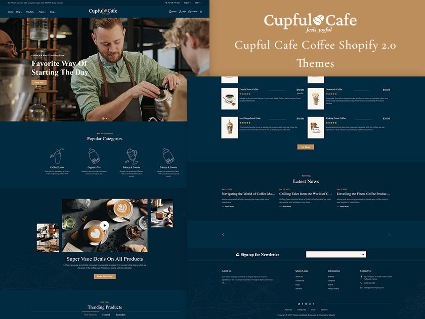 CupfulCafe – Coffee Cafe & Food Shop – Premium eCommerce Theme bootstrap cafe clean coffee cupful dark design drinks ecommerce fast food food illustration luxury opencart premium prestashop shopify templatetrip woocommerce wordpress