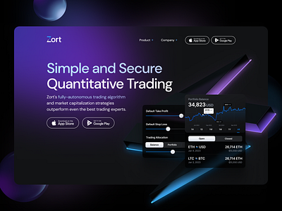 Zort — Landing Page black branding crypto design figma landing page logo platform purple trading ui ux webdesign website