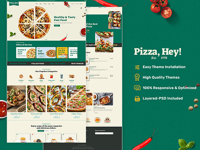 PizzaHey – Pizza, Fast Food & Restaurants – eCommerce Theme bootstrap burger cafe clean design ecommerce fast food food illustration opencart pizza premium prestashop restaurant shopify template templatetrip theme woocommerce wordpress