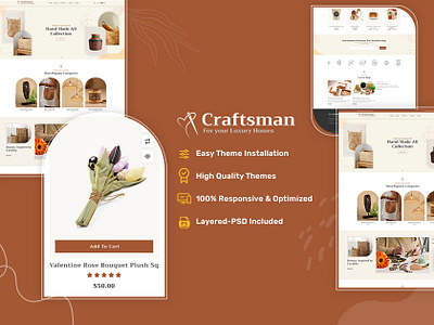 Craftsman – Handmade, Furniture & Home Decor – eCommerce Theme art artist bootstrap clean crafts craftsman decorative design ecommerce gift handicrafts handmade home decor illustration opencart prestashop shopify templatetrip woocommerce wordpress