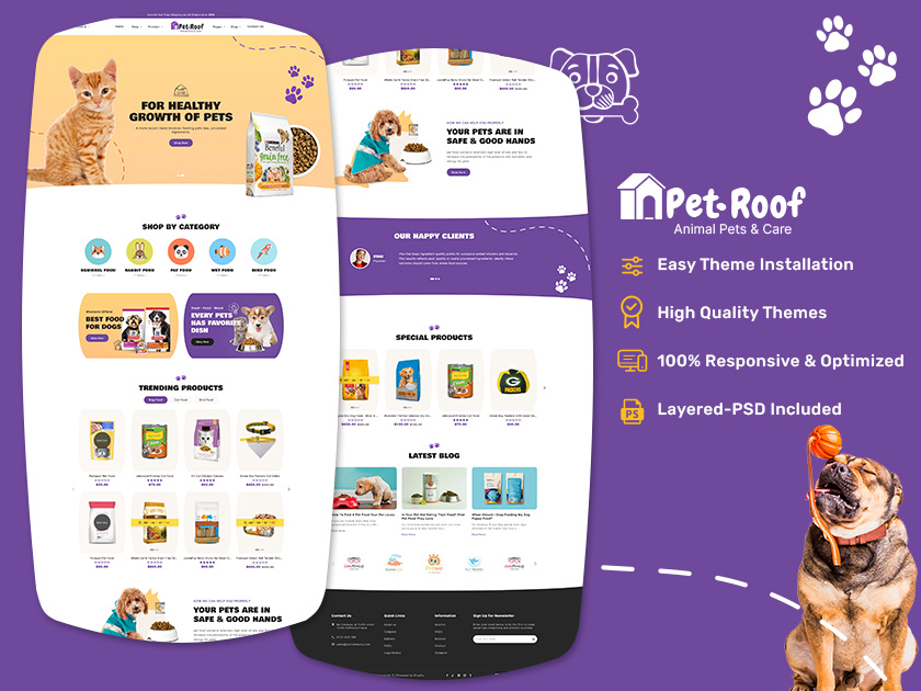PetRoof – Animal & Pets Care – eCommerce Responsive Theme animal design ecommerce food opencart pet pet car pet food pet roof premium prestashop shopify template templatetrip theme woocommerce wordpress