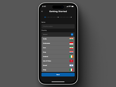 Drop Down UI Design app black clean country creative dailyui dark design dropdown f1 innovative menu minimal modern onboarding product design ui uitrend ux