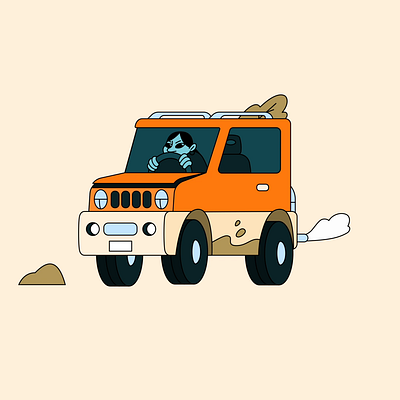 Off Roading animation bridge car character illustration motion rain river road trendy vector