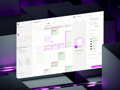 Calendar Web-App (2) 3d application calendar dashboard design fuschia illustration kanban meeting mockup product design productivity schedule task management timeline ui uiux ux web app website