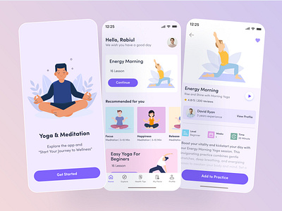 Yoga and Meditation App app ui clean design home page landing page meditation app mobile screen ui yoga app yoga ui