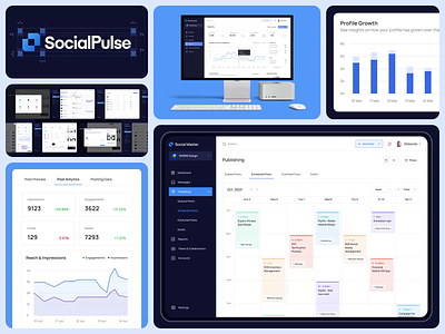 Social Media Management Software Design Showcase animated interactions animation b2b behance case study dashboard gif interaction prototyping reel saas showcase showreel smm social media social media management ui ux web app web dashboard webapp
