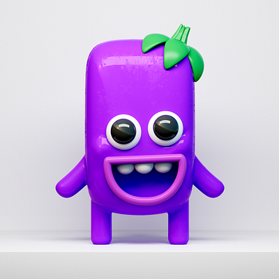 3D Character Design: Eggplant 3d ariane gebhardt character character design cinema4d design eggplant graphic design illustration martmon motion graphics nft purple redshift smile