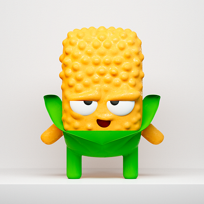 3D Character Design: Corn 3d branding character character design cinema4d corn design figur green hero illustration mais maskottchen nft pictoplasma yellow