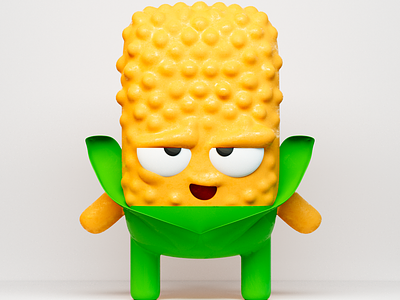 3D Character Design: Corn 3d branding character character design cinema4d corn design figur green hero illustration mais maskottchen nft pictoplasma yellow