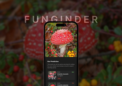 Funginder: Mushroom identifier app concept forest fungi mobile app design mushroom app nature uiux design