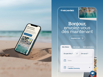 Air Caraïbes - Website Redesign airline beach holidays mobile mockup phone search stamp travel trip ui website