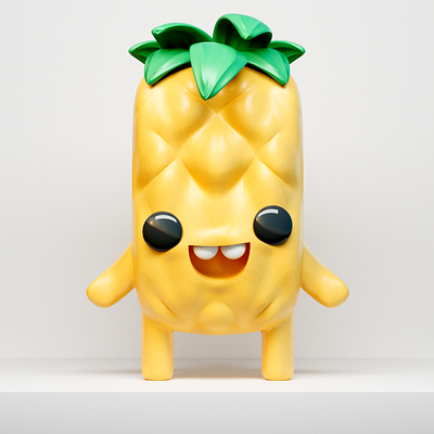 3D Character Design: Pineapple 3d ananas branding character character design cinema4d design figur fruit logo nft palm pina colada pineapple summer veggie yellow