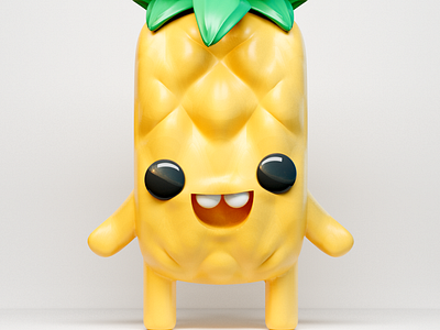 3D Character Design: Pineapple 3d ananas branding character character design cinema4d design figur fruit logo nft palm pina colada pineapple summer veggie yellow