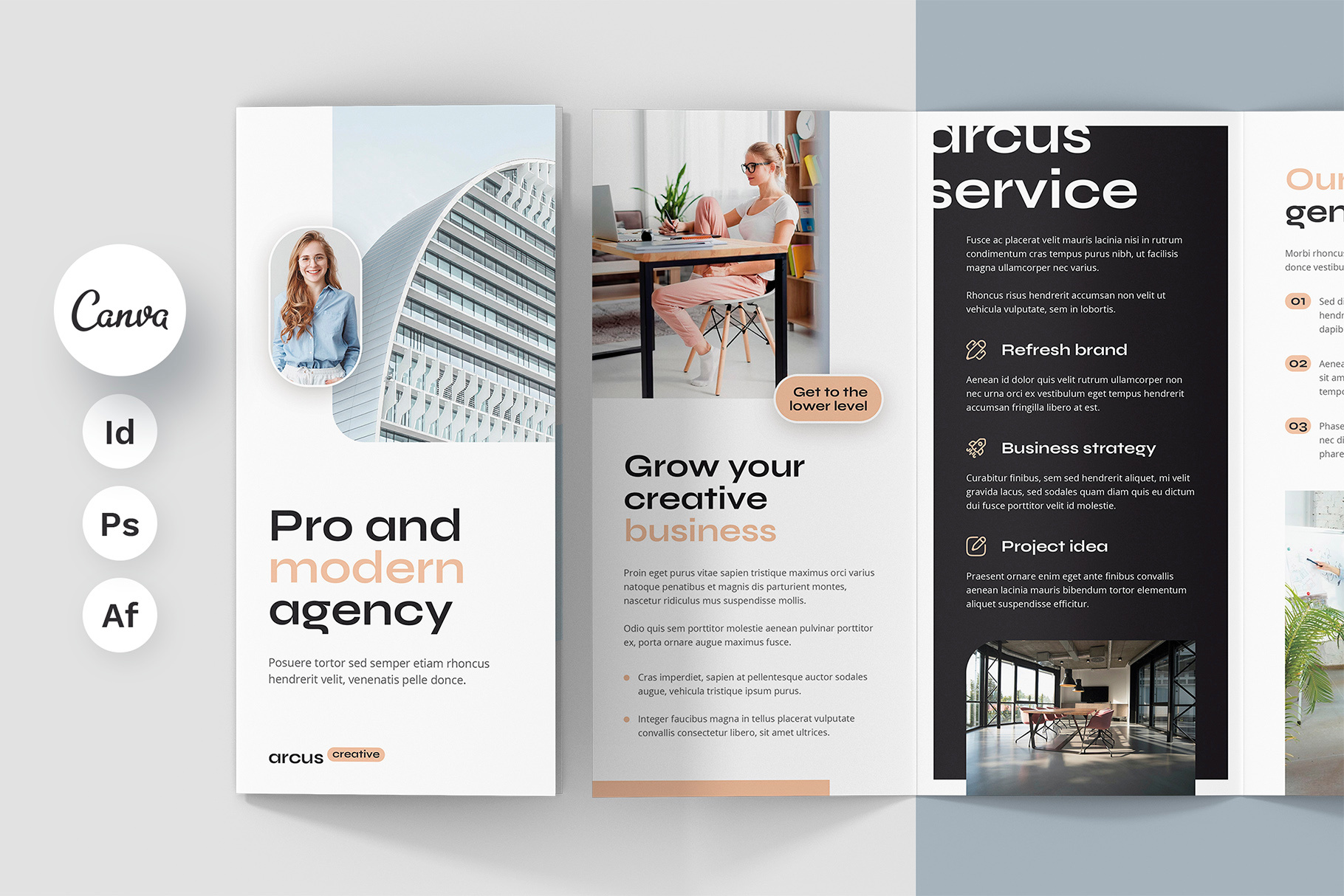 Arcus Creative Agency Brochure Tri-Fold InDesign Canva Template brochure brochure agency brochure business brochure canva template brochure corporate brochure creative brochure creative studio brochure design brochure digital product brochure folded brochure indesign template brochure instant download brochure photoshop template brochure portfolio brochure print template brochure service brochure template brochure trifold brochure trifold template brochure web agency