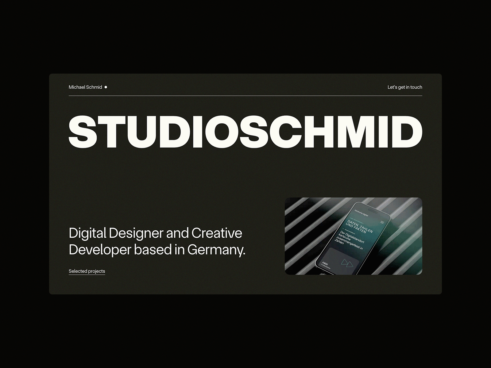 Studio Schmid 2024 animation clean dark minimal motion personal portfolio relaunch services simple studio type typography web website work