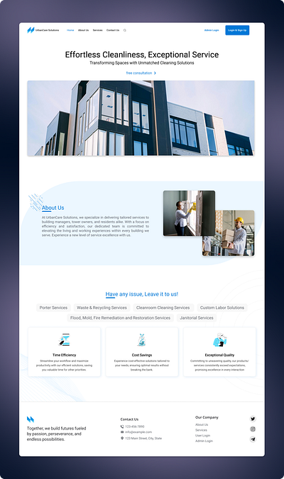 Landing Page about us blue building building services hiro homepage inspiration landing landing page minimal minimalistic desing navy blue new popular residents of buildings site ui web design webdesign website
