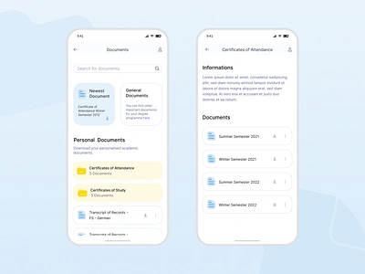 Document Downloader - download personalized study documents app certificate clean design documents download file folder icons light manager minimal mobile search student study ui ux white