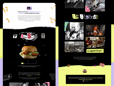 Sacha & Marceau - Website Design belgium black burger design desktop french grunge landing page odoo paper purple stickers ui ux web website yellow youtube