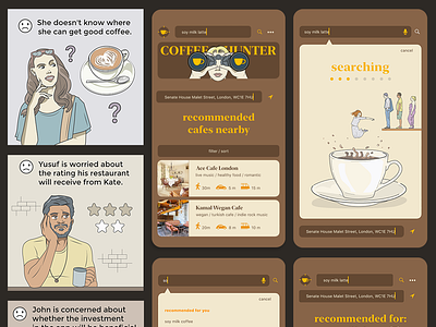 Coffee Hunter mobile app case study analysis case study coffee comic book gastronomy illustrations mobile application search engine storytelling ui user journey map ux