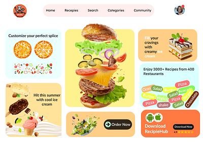 RecipeHub - Food Ordering Website Hero Section burger design figma graphic design illustration pizza restaurents ui ux visual