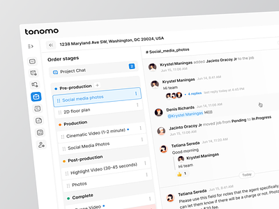 Tonomo: Order Stages admin crm dashboard design interface management order panel project stages status ui ux web