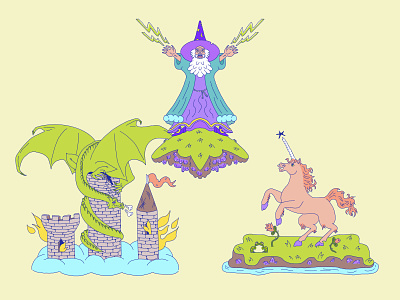 🐉 🧙‍♂️🦄 adventure castle dragon fantasy illustration magic unicorn warlock wizard