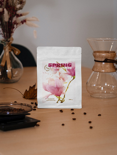 Spring espresso - coffee label coffee coffee label coffee roastery coffee sticker espresso label label design spring illustration sticker