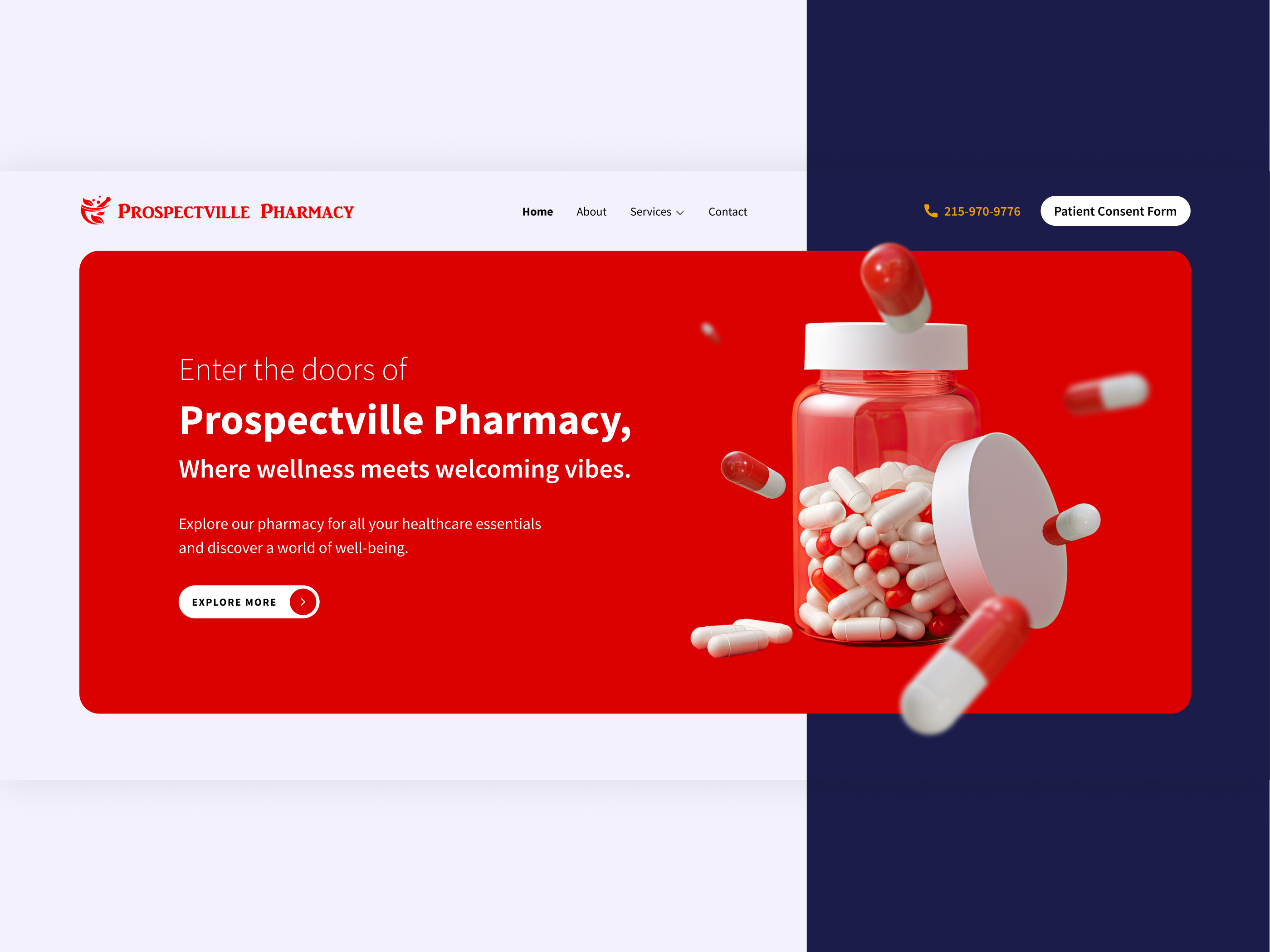 Prospectville Pharmacy - Website Layout Design figma design landing page pharmacy uiux website design