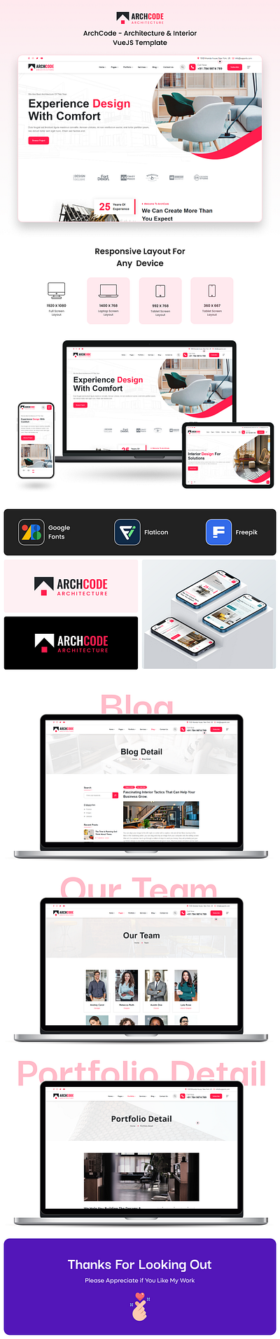 ArchCode - Architecture & Interior VueJS Template creative design product design social media post template ui uiux user interface vue vuejs web design website