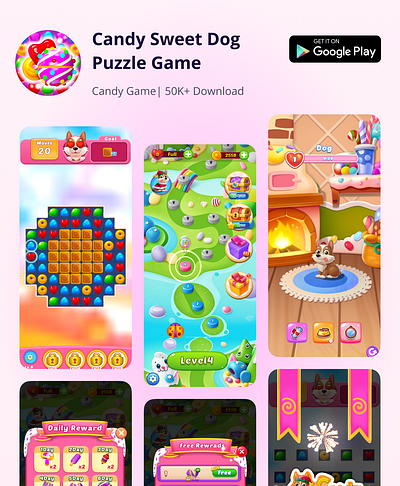 Candy Sweet Dog Puzzle Game app development candy crush saga candy sweet dog puzzle game game development game development unity game ui design game ux case study game ux design ui design ui ux design unity ux design