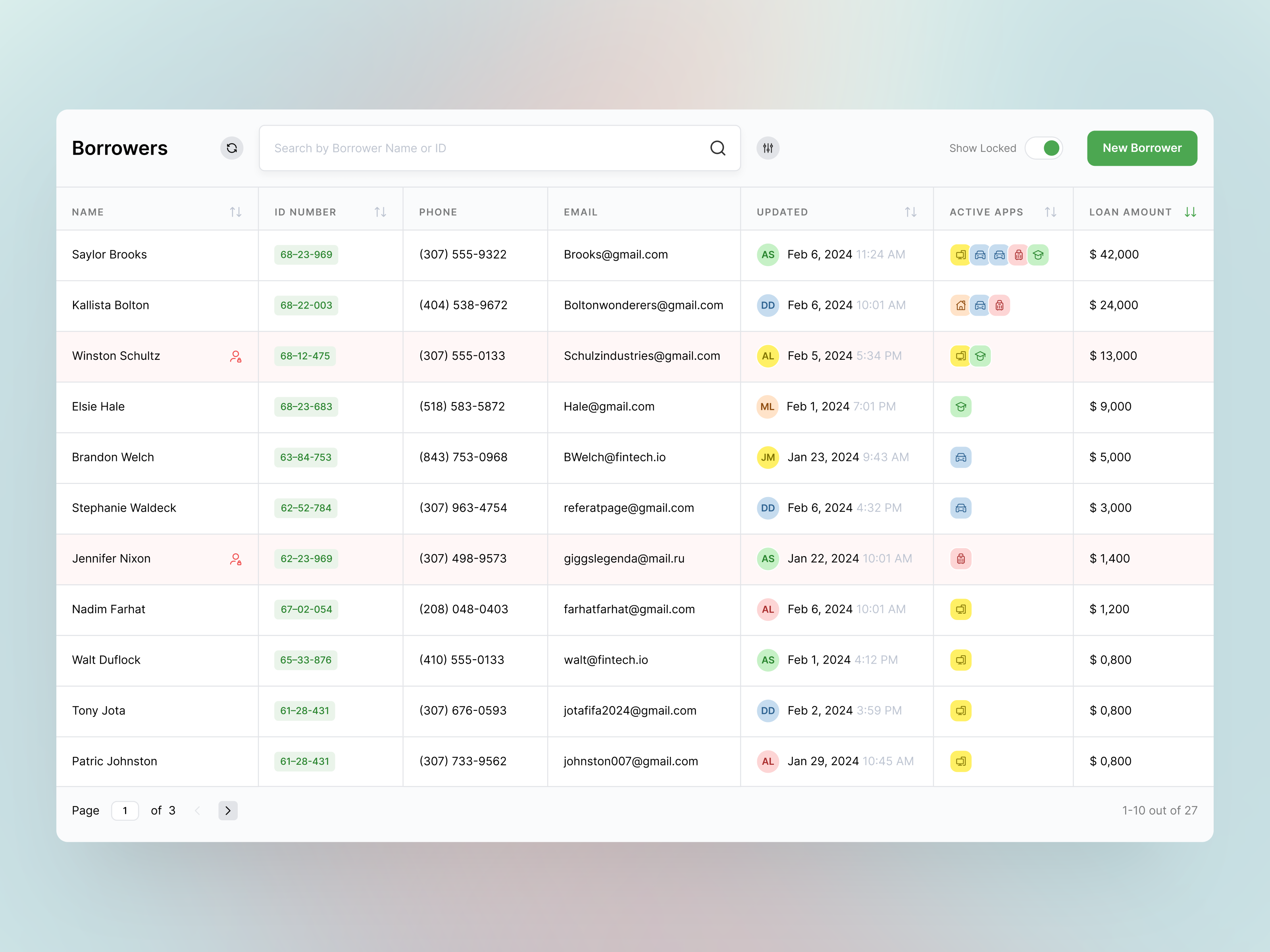 Borrower Panel application borrower borrowing credits debt finance fintech interest rates lenders lending lending product lending system loan loan amount mortgage personal loan personal loans saas
