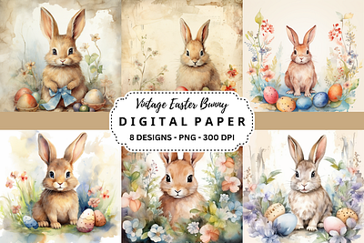 Vintage Easter Bunny Digital Paper tumbler wrap