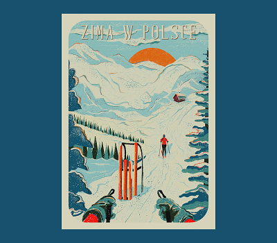 Zima w Polsce graphic design illustration procreate retro ski snow vintage winter