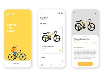 Bicycle Shop App app bike branding cycle design graphic design illustration interface logo modern simple ui uiux user interface ux yellow