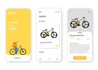 Bicycle Shop App app bike branding cycle design graphic design illustration interface logo modern simple ui uiux user interface ux yellow