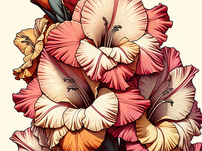 Gladiolus Grace by Aravind Reddy Tarugu aravind art artistic artwork bloom botanical colorful delicate floral flower garden gladiolus graceful illustration lined petals reddy stylized tarugu vector vibrant