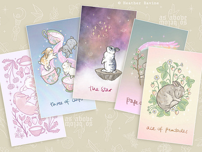 Bunny Themed Tarot Deck bunnies card deck cute divine guidance illustration prints collection procreate rabbits star strawberries tarot cards tarot deck tarot deck designs tarot design tarot inspired art teacups the moon tarot the star tarot the tower tarot three of cups