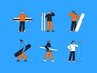 Snowboarding blog branding character design geometric illustration line man olympics snow snowboarding sport spot illustration ui vector winter woman women