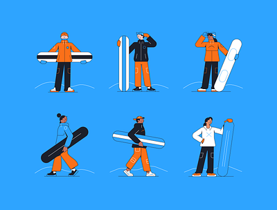 Snowboarding blog branding character design geometric illustration line man olympics snow snowboarding sport spot illustration ui vector winter woman women