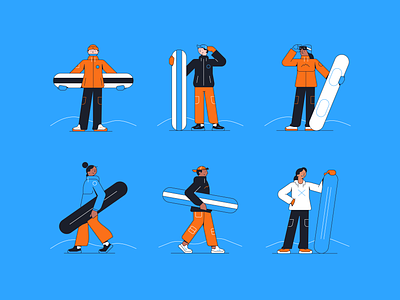 Snowboarding blog branding character design geometric illustration line man olympics snow snowboarding sport spot illustration ui vector winter woman women