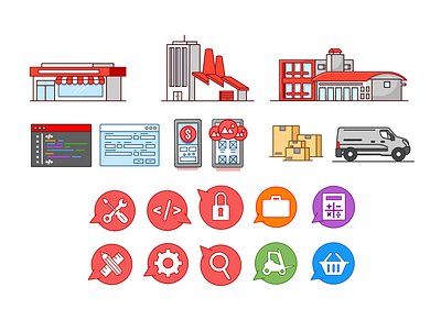 Fusing Sector Expertise with Technology: Icons for Distribution branding company design digitalillustration flatdesign graphic design illustration illustrator logistics ui ux vector vectorartwork