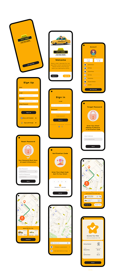 CITY CABS App. app booking booking app design figma mobile taxi ui uiux ux