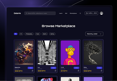 Galarie | NFT Marketplace art community crypto design marketplace nft ui ux web3