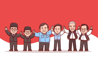 Three pairs of Indonesian presidential candidates👥🇲🇨 character communication country cute debate election flag friendship government icon illustration indonesia logo man people politician politics presidential speech uniform