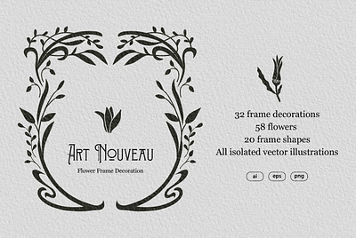Art Nouveau Flower Frame art background border branch branding decoration design flower frame graphic design illustration logo nouveau ornament pattern shil silhouett vector wreath