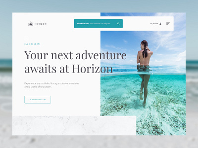 Horizon Resorts girl hero section holiday home page resort sea seaside texture ui vacation web web design